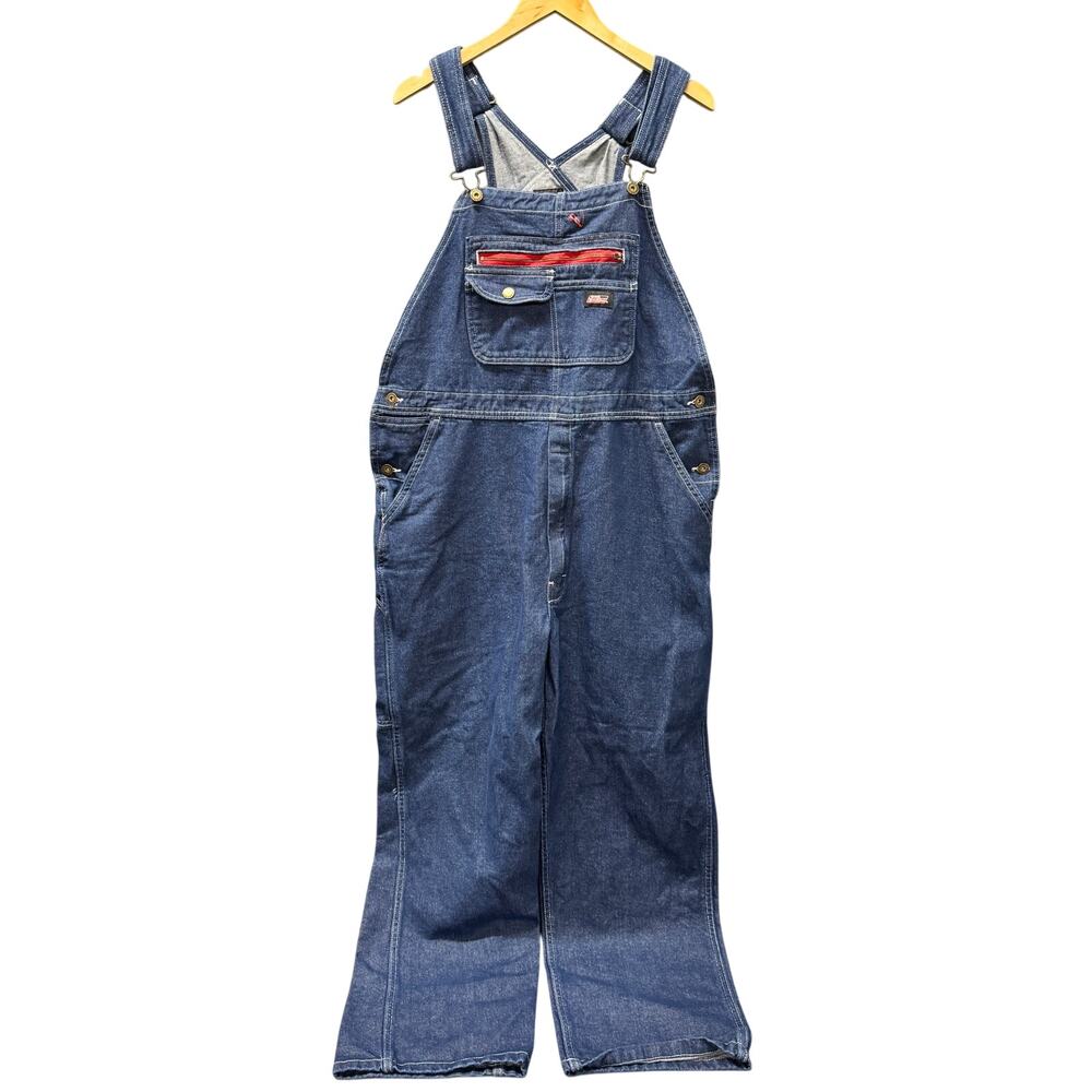 Dickies Overalls Mens Large (42x31 ACTUAL) Blue Denim Bib Work Utility Carpenter